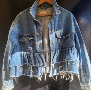 ASOS Blue Distressed Ruffle Jean Jacket